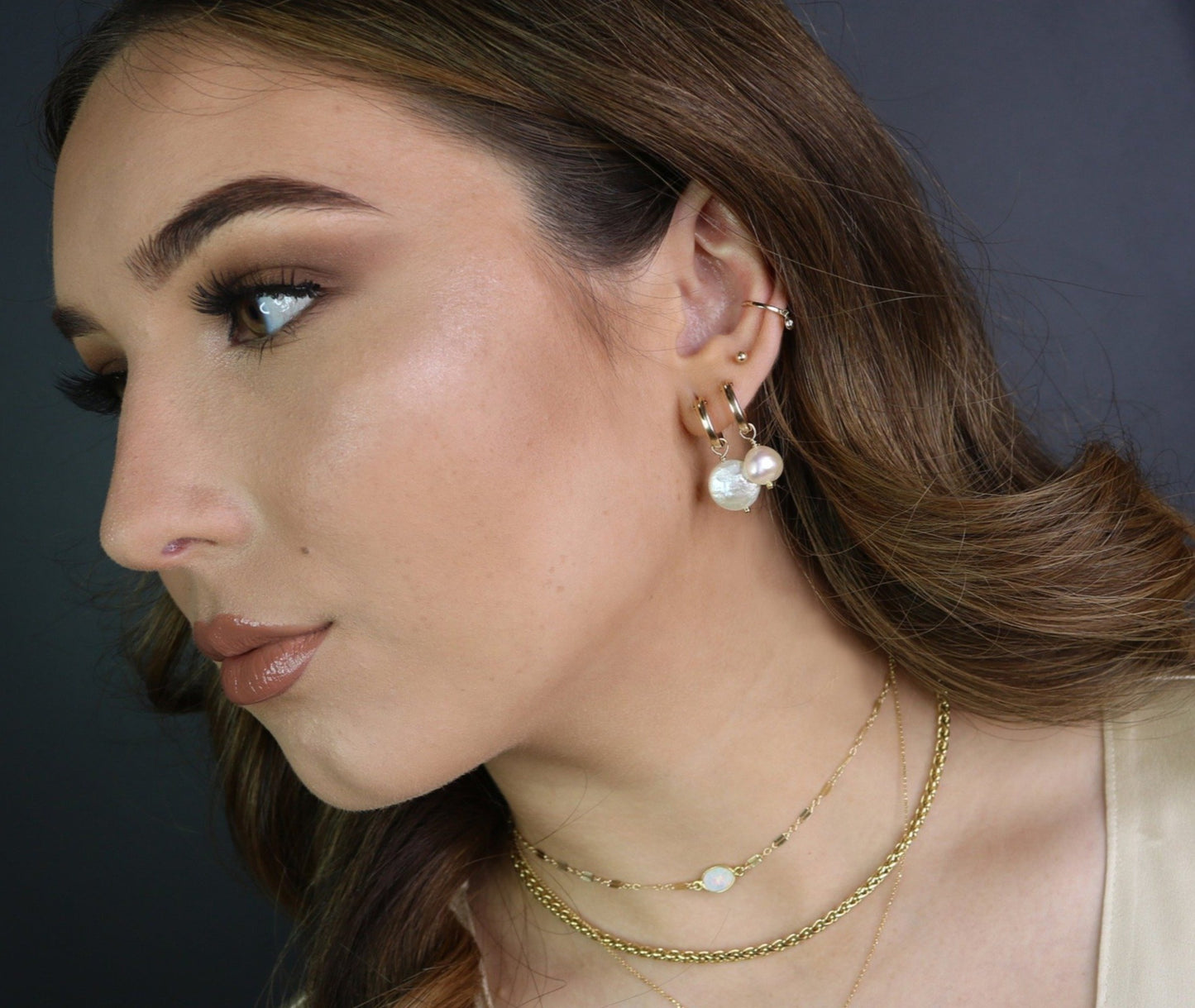 Coin Pearl Hoop Earrings | 14K Gold Filled or Sterling Silver | Dainty Pearl Hoops