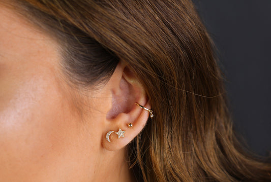 14K Solid Gold Diamond Moon & Star Earrings | Singles or Pairs | Celestial Fine Jewelry