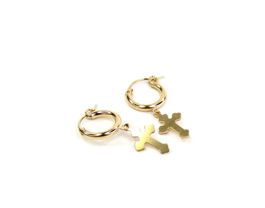 Maltese Cross Charm Hoop Earrings | 14K Gold Filled