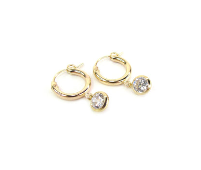 Hoop Earrings with CZ Drop Charm