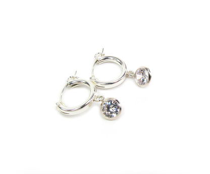 Hoop Earrings with CZ Drop Charm