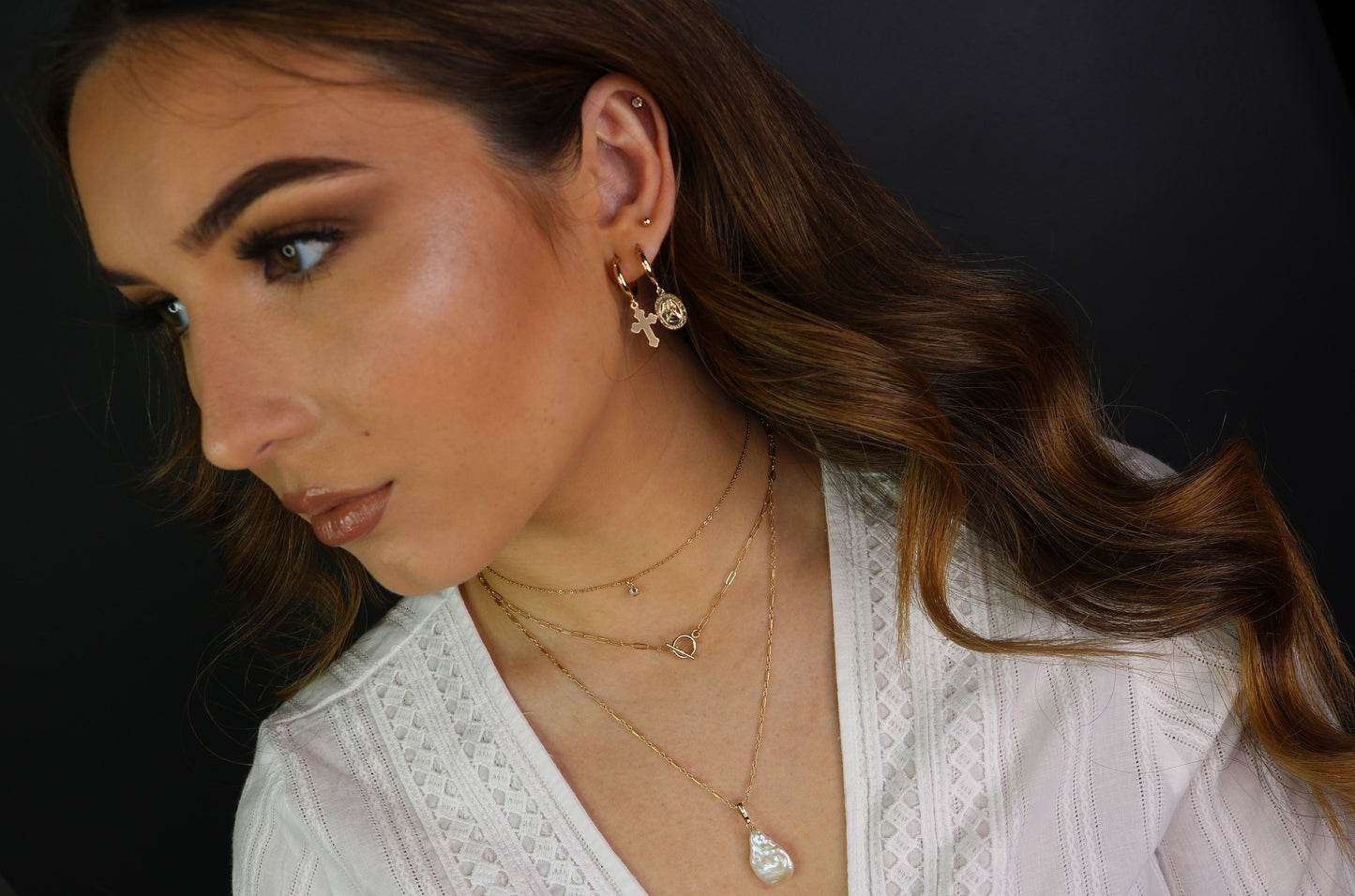 Maltese Cross Charm Hoop Earrings | 14K Gold Filled