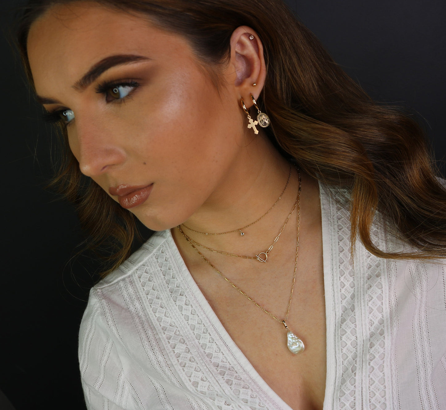 Maltese Cross Charm Hoop Earrings | 14K Gold Filled