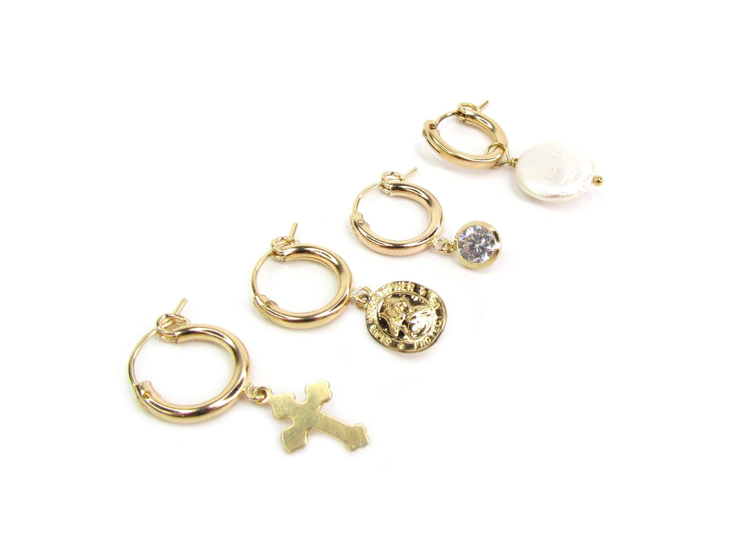 Maltese Cross Charm Hoop Earrings | 14K Gold Filled