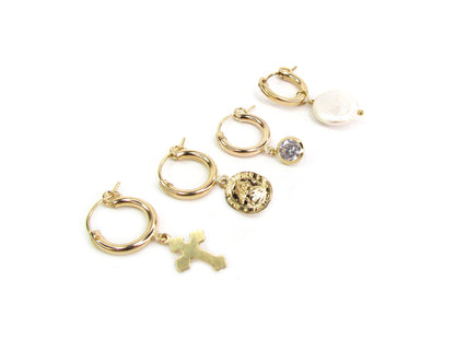 Coin Pearl Hoop Earrings | 14K Gold Filled or Sterling Silver | Dainty Pearl Hoops