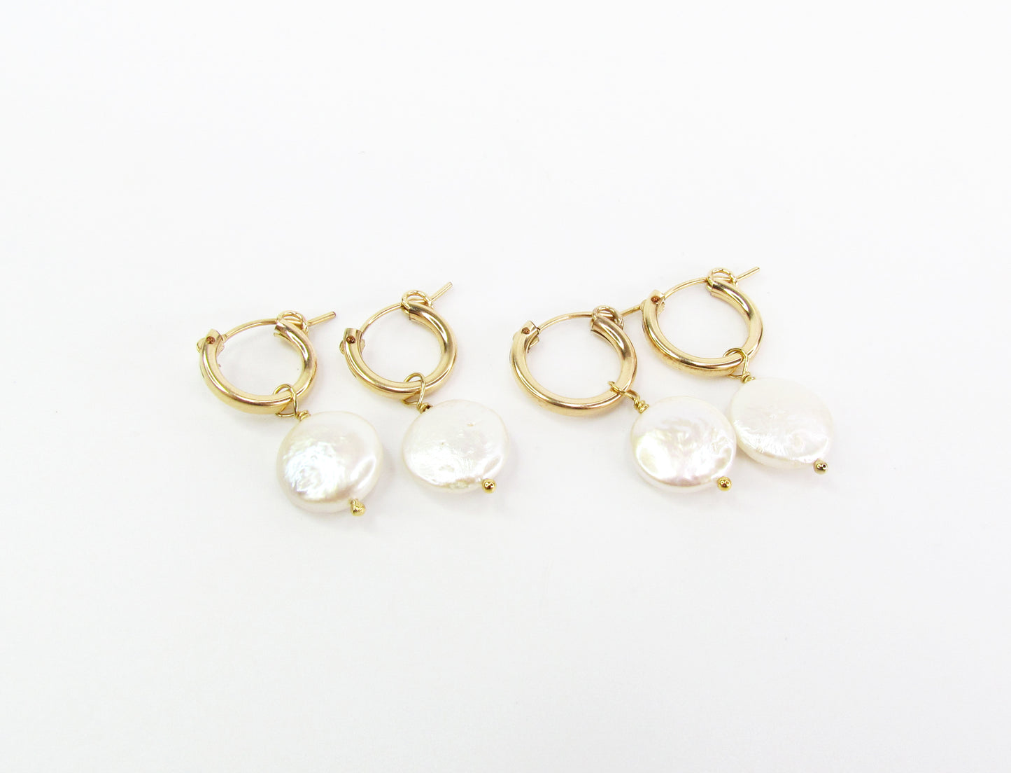 Coin Pearl Hoop Earrings | 14K Gold Filled or Sterling Silver | Dainty Pearl Hoops
