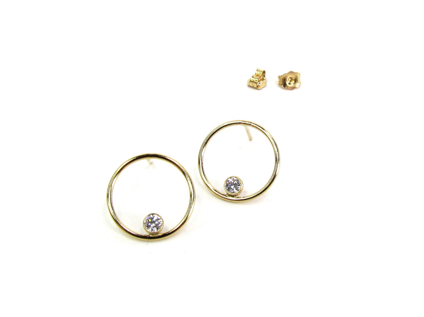 CZ Circle Earrings | 14kt Gold Filled Open Hoop Design | Bezel-Set CZ Accent