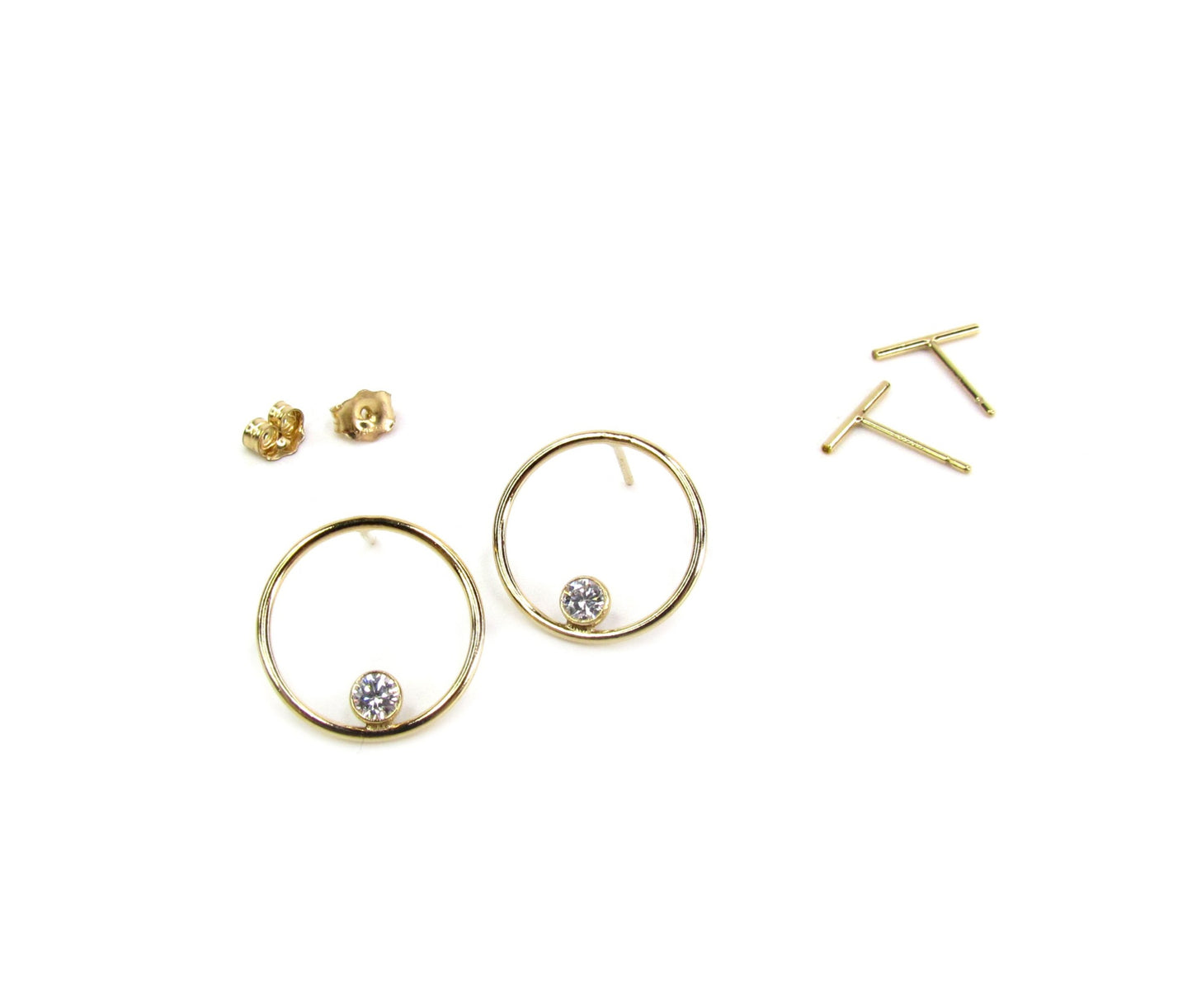 CZ Circle Earrings | 14kt Gold Filled Open Hoop Design | Bezel-Set CZ Accent