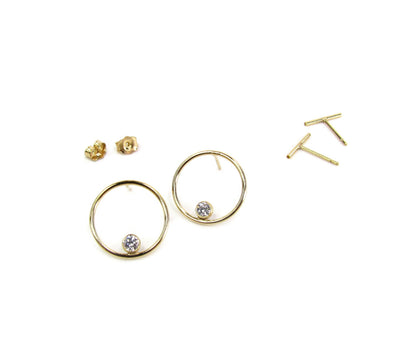 CZ Circle Earrings | 14kt Gold Filled Open Hoop Design | Bezel-Set CZ Accent
