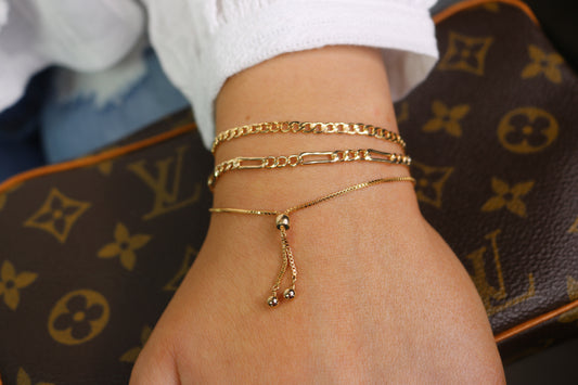 Adjustable Box Chain Slide Bracelet | 14kt Gold Filled or Sterling Silver