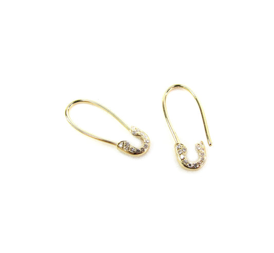 14K Gold Diamond Safety Pin Earrings | Modern Fine Jewelry | Statement Earrings