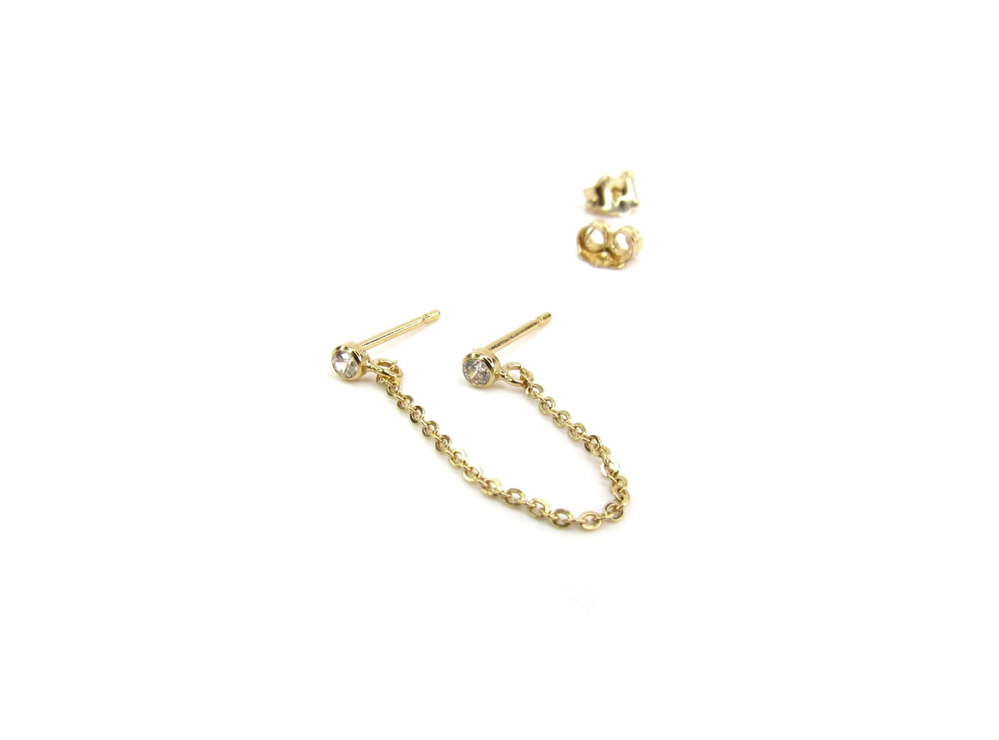 Double CZ Handcuff Chain Earrings | 14K Gold Filled