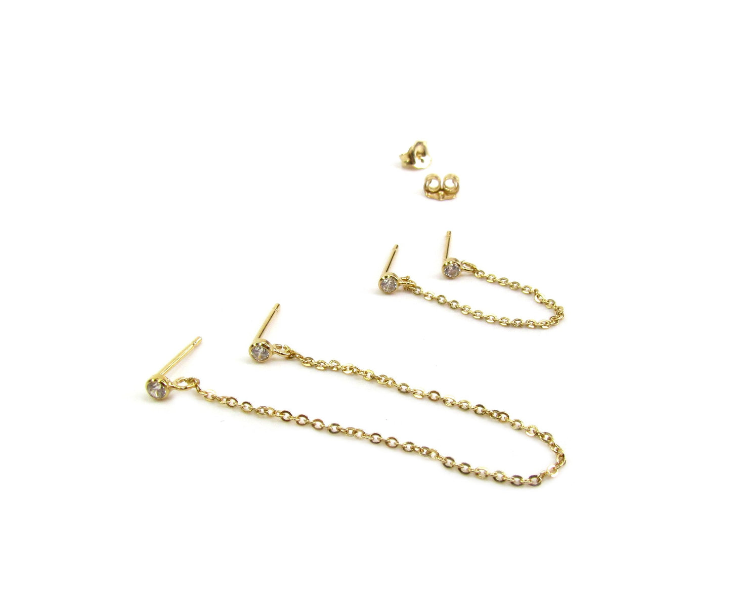 Double CZ Handcuff Chain Earrings | 14K Gold Filled