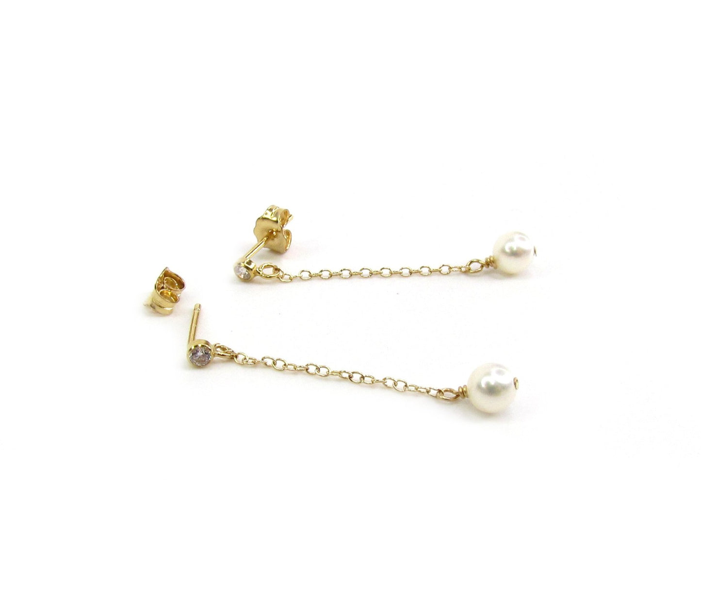 CZ Dangle Pearl Earrings | 14K Gold Filled Elegant Drop Earrings