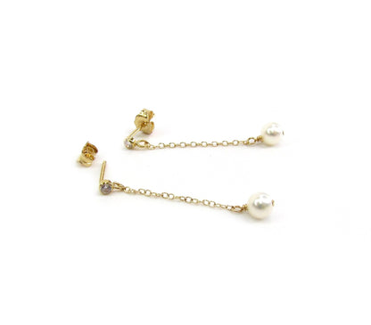 CZ Dangle Pearl Earrings | 14K Gold Filled Elegant Drop Earrings