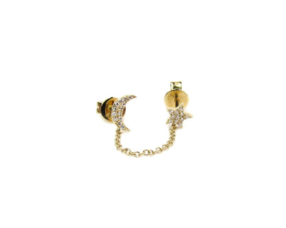 14K Diamond Moon + Star Handcuff Chain Earrings | Celestial Solid Gold Jewelry