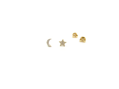 14K Solid Gold Diamond Moon & Star Earrings | Singles or Pairs | Celestial Fine Jewelry