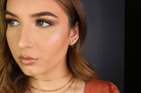 14K Diamond Moon + Star Handcuff Chain Earrings | Celestial Solid Gold Jewelry