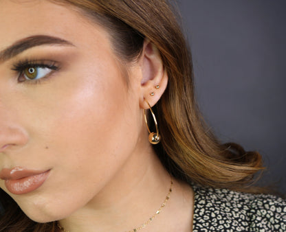 Modern Bead Hoop Earrings | Hammered or Polished