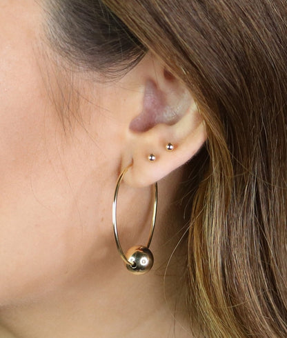 Modern Bead Hoop Earrings | Hammered or Polished