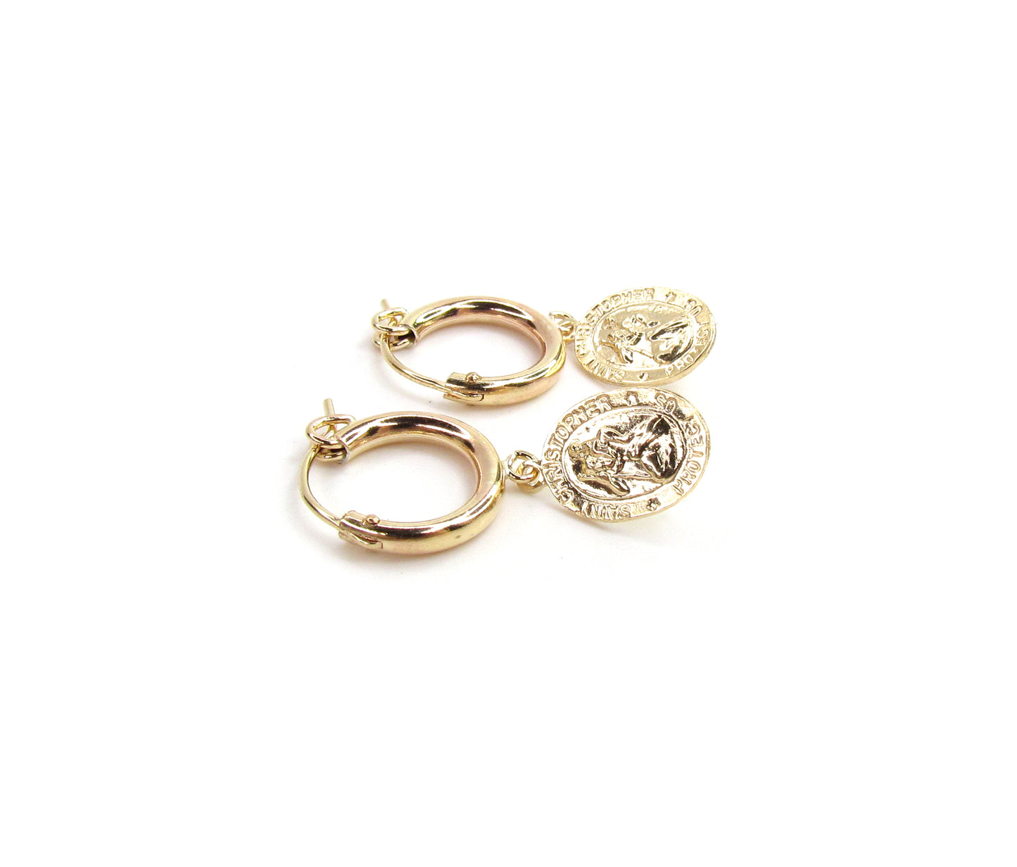Virgin Mary & St. Christopher Charm Hoop Earrings | 14K Gold Filled Religious Jewelry