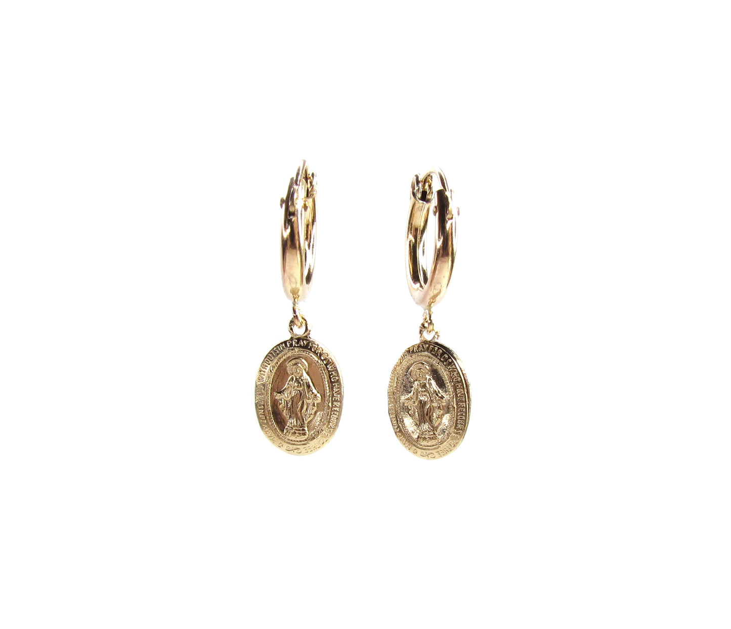 Virgin Mary & St. Christopher Charm Hoop Earrings | 14K Gold Filled Religious Jewelry