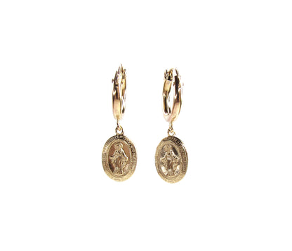 Virgin Mary & St. Christopher Charm Hoop Earrings | 14K Gold Filled Religious Jewelry