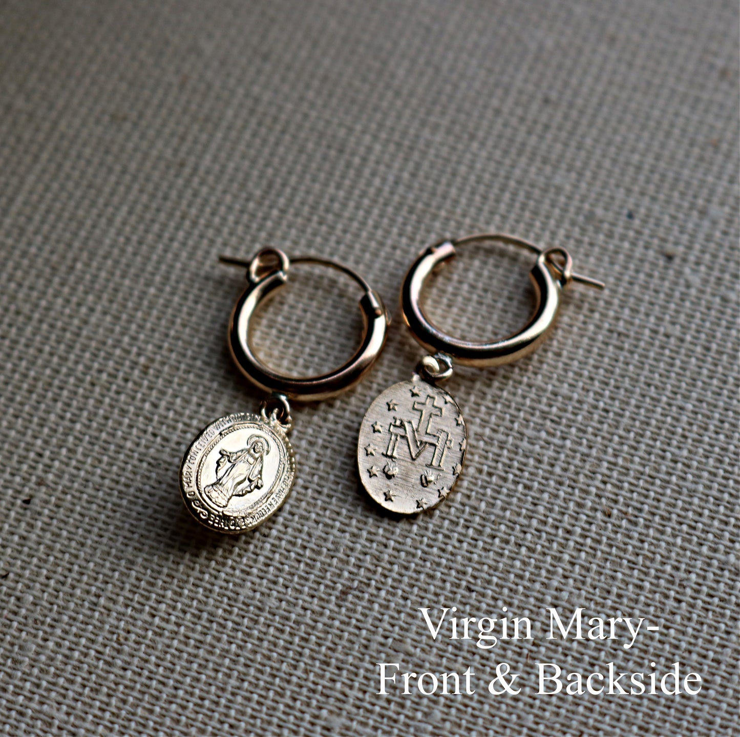 Virgin Mary & St. Christopher Charm Hoop Earrings | 14K Gold Filled Religious Jewelry