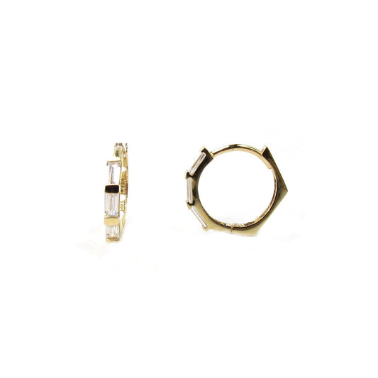 14K CZ Baguette Octagon Hoop Earrings