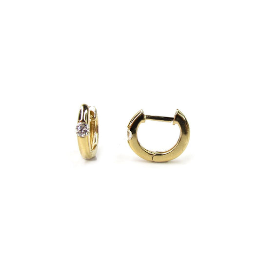 14K Gold Tiny Hoop Earrings with Single CZ | Click Lock Closure | Single or Pair
