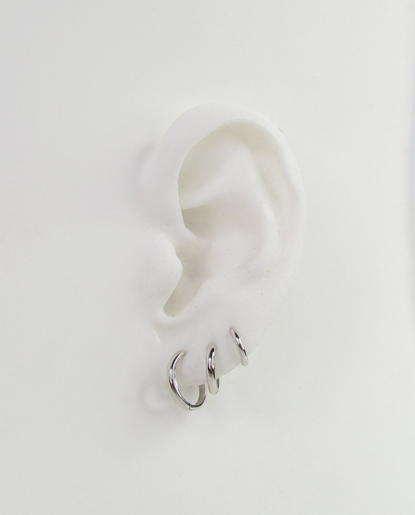 14K White Gold Polished Huggie Hoops | 3 Sizes