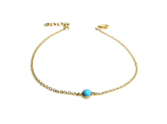 14K Dainty Turquoise Bezel Set Solitaire Bracelet | Fine Jewelry Layering Bracelet