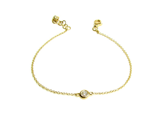 14K Bezel Set Solitaire Diamond Bracelet | Fine Jewelry Layering Bracelet