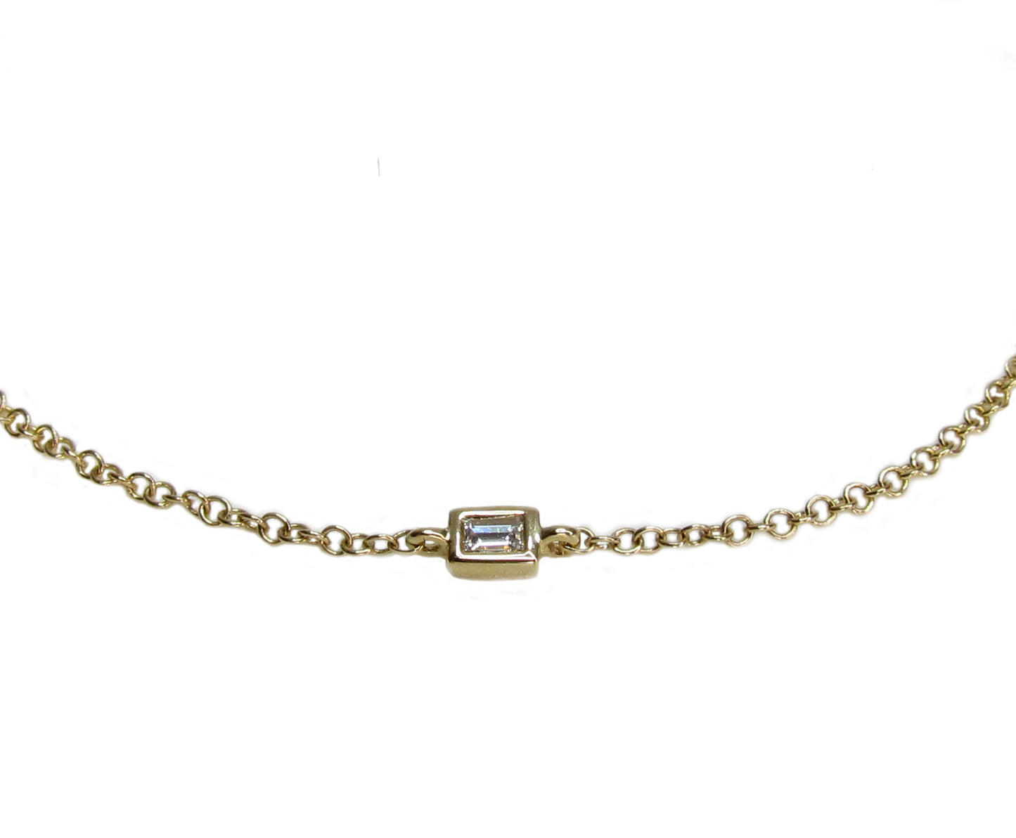 Solid 14K Gold Genuine Diamond Baguette Solitaire Bracelet | Fine Dainty Bracelet