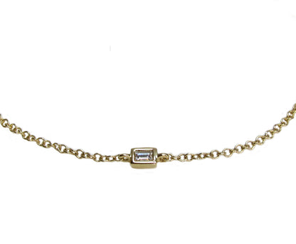Solid 14K Gold Genuine Diamond Baguette Solitaire Bracelet | Fine Dainty Bracelet