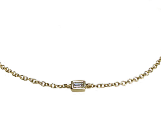 Solid 14K Gold Genuine Diamond Baguette Solitaire Bracelet | Fine Dainty Bracelet