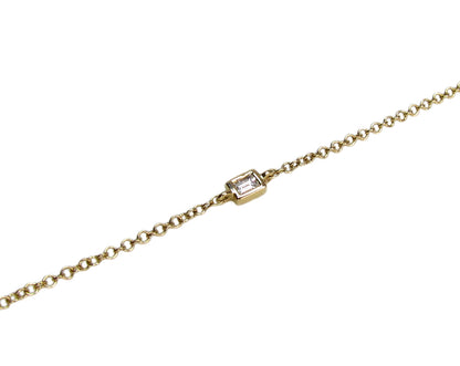 Solid 14K Gold Genuine Diamond Baguette Solitaire Bracelet | Fine Dainty Bracelet
