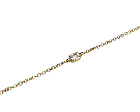 Solid 14K Gold Genuine Diamond Baguette Solitaire Bracelet | Fine Dainty Bracelet