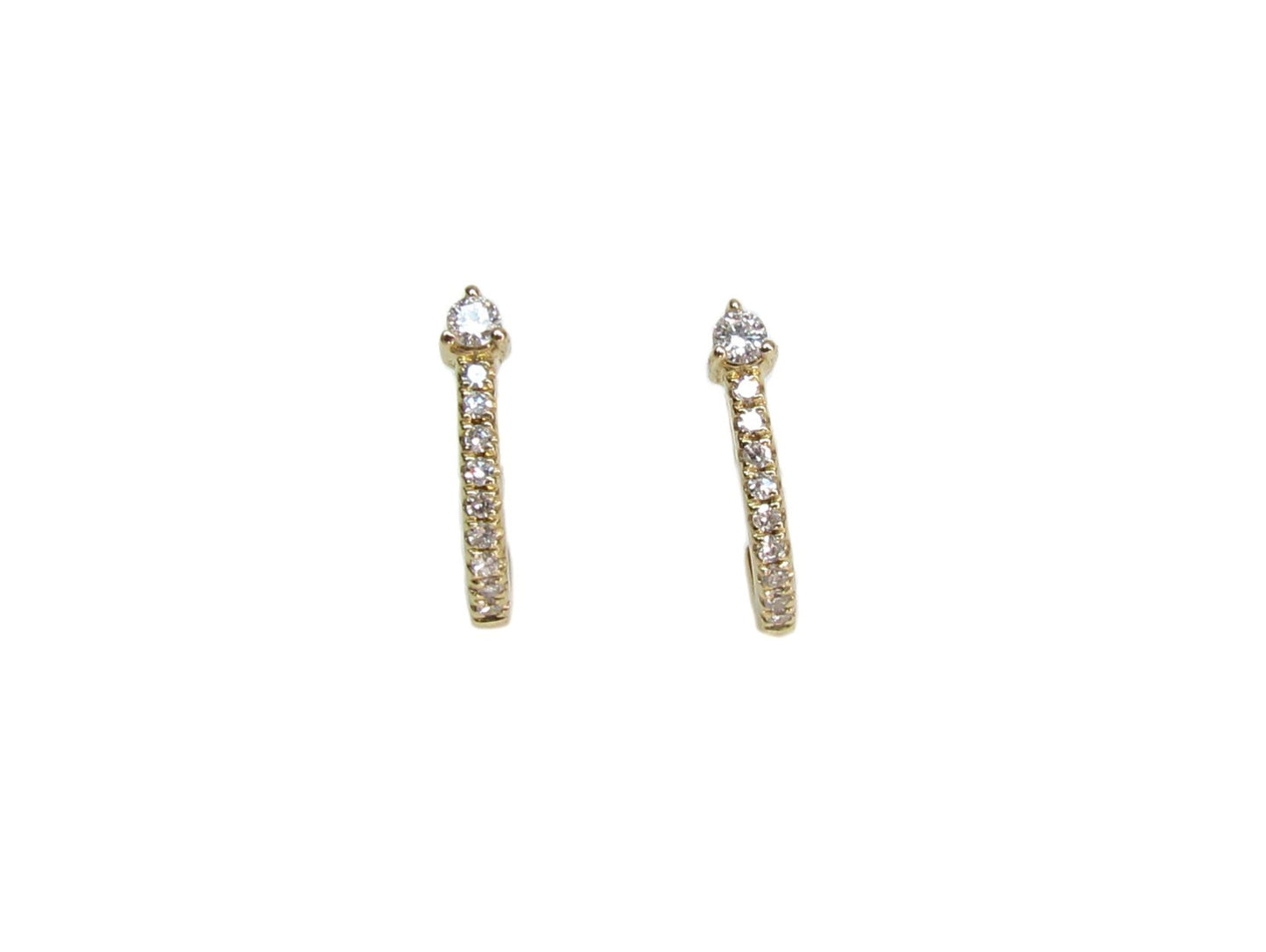 14K Gold Diamond J Hoop Earrings | Curved Diamond Bar Earrings