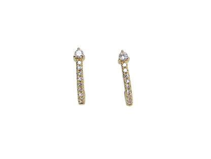 14K Gold Diamond J Hoop Earrings | Curved Diamond Bar Earrings
