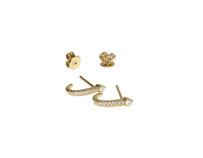 14K Gold Diamond J Hoop Earrings | Curved Diamond Bar Earrings