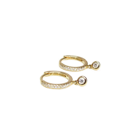 14 Karat Gold Diamond Hoop with Diamond Drop | Solid Gold Fine Jewelry