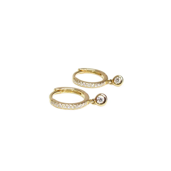 14 Karat Gold Diamond Hoop with Diamond Drop | Solid Gold Fine Jewelry