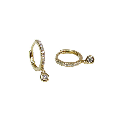 14 Karat Gold Diamond Hoop with Diamond Drop | Solid Gold Fine Jewelry