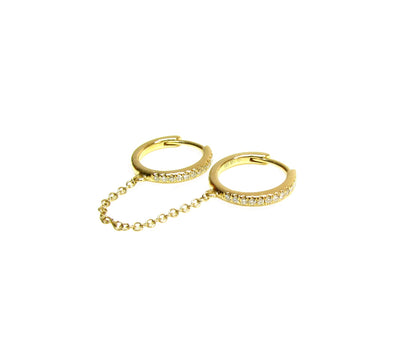 14K Gold Diamond Huggie Hoop Earrings | Chain Linked Handcuff Style