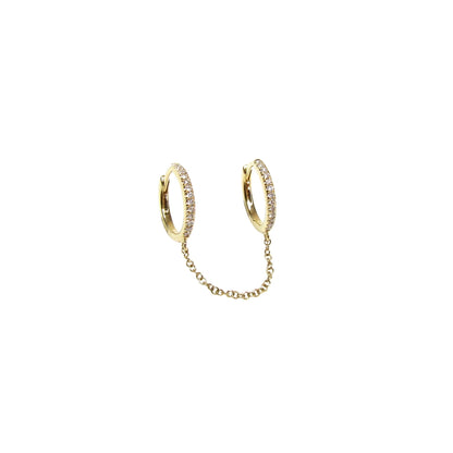 14K Gold Diamond Huggie Hoop Earrings | Chain Linked Handcuff Style