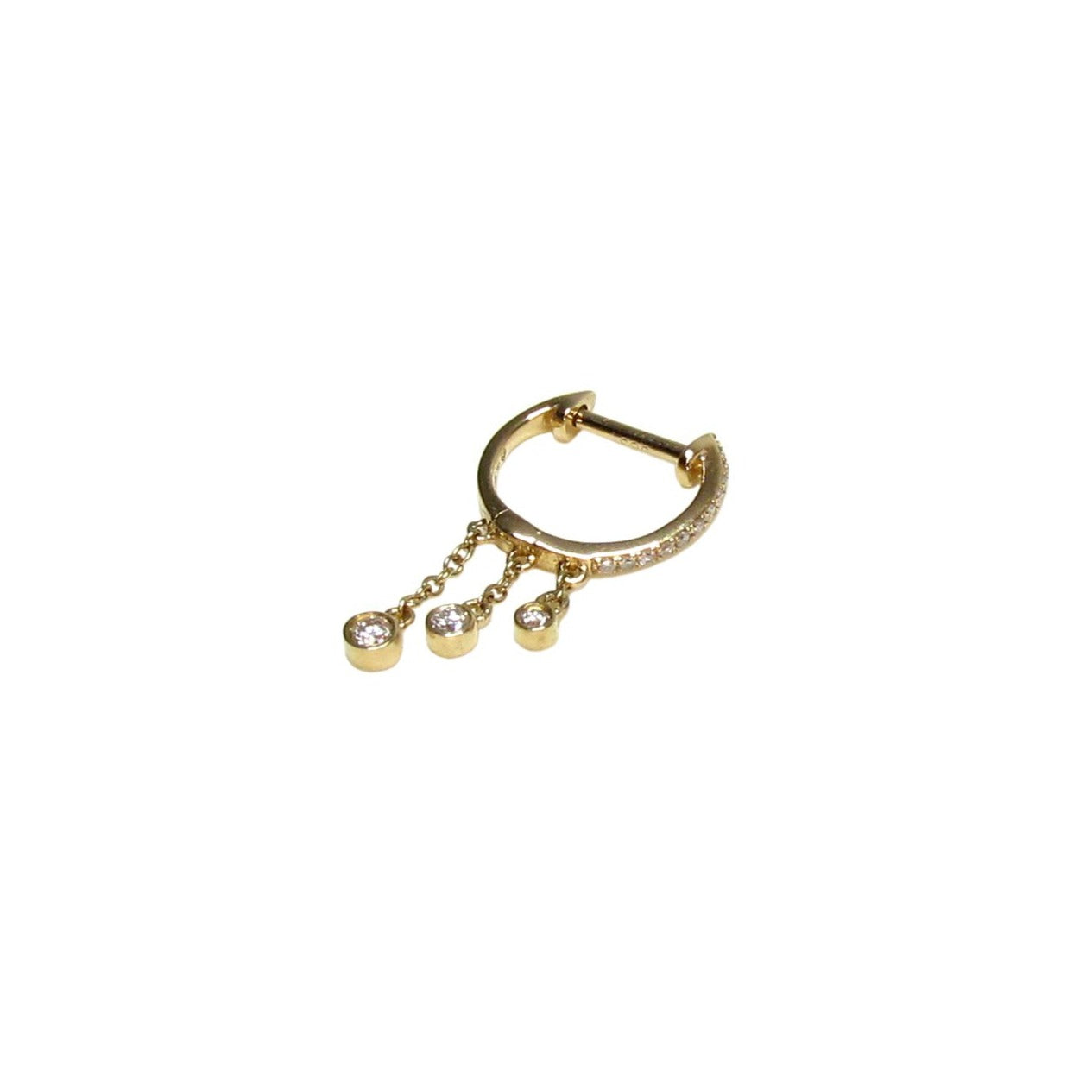 14K Gold Diamond Huggie Hoop Earrings | Shaker Style Cascading Diamond Drops