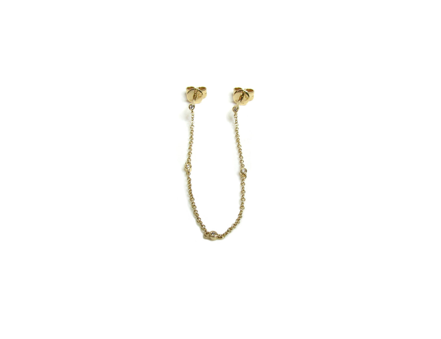 14K Double Diamond Handcuff Chain Earrings | Double Piercing Earring