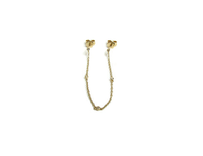 14K Double Diamond Handcuff Chain Earrings | Double Piercing Earring
