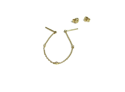 14K Double Diamond Handcuff Chain Earrings | Double Piercing Earring